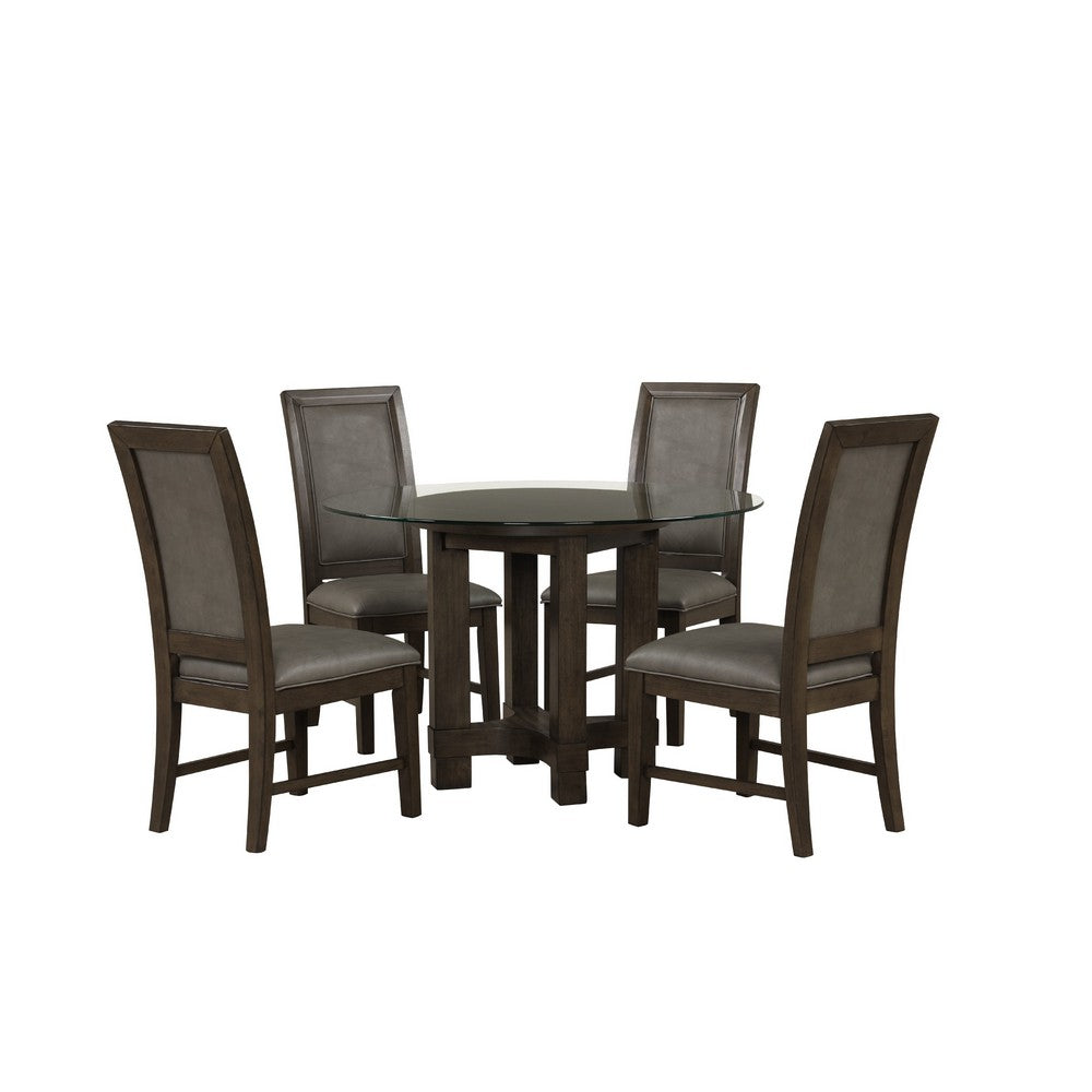 Cora Dining Table | 52" Round Glass Top | Walnut Brown Pedestal Base