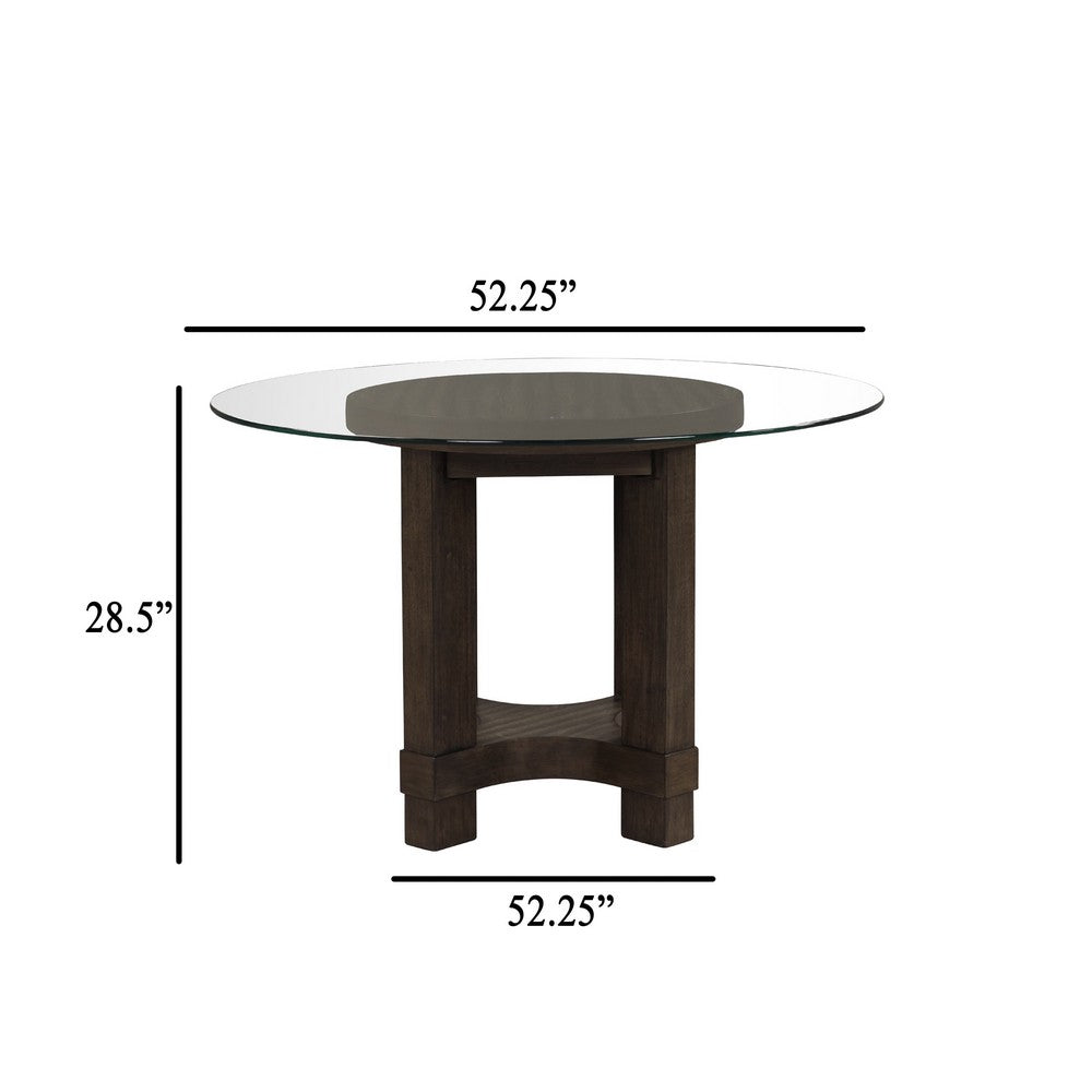Cora Dining Table | 52" Round Glass Top | Walnut Brown Pedestal Base