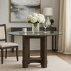 Cora Dining Table | 52" Round Glass Top | Walnut Brown Pedestal Base