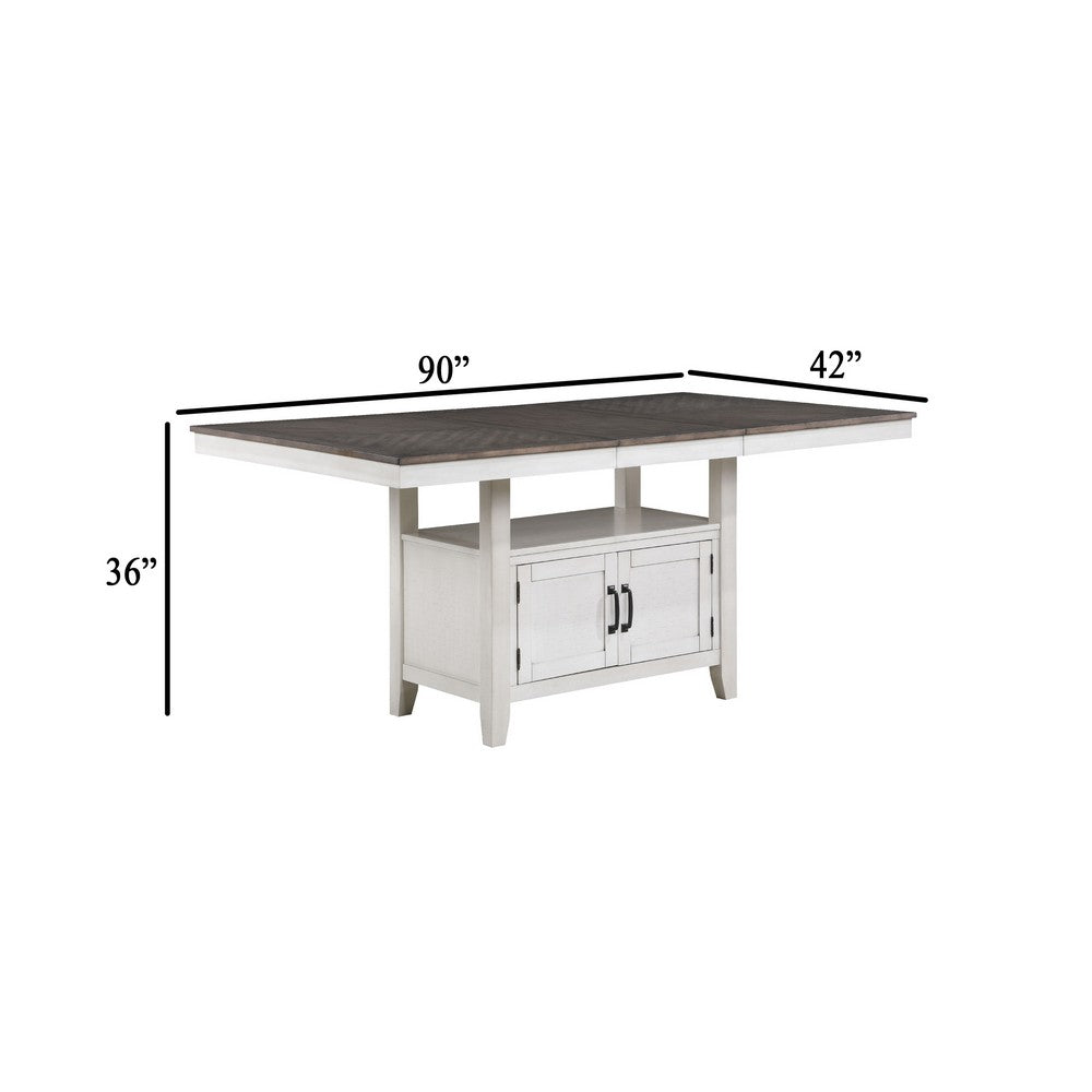 Jay 80-90" Counter Table w Extendable Leaf | 4 Cabinets | Cream White