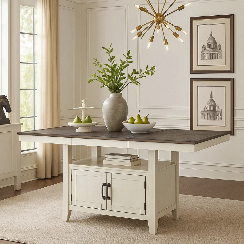 Jay 80-90" Counter Table w Extendable Leaf | 4 Cabinets | Cream White