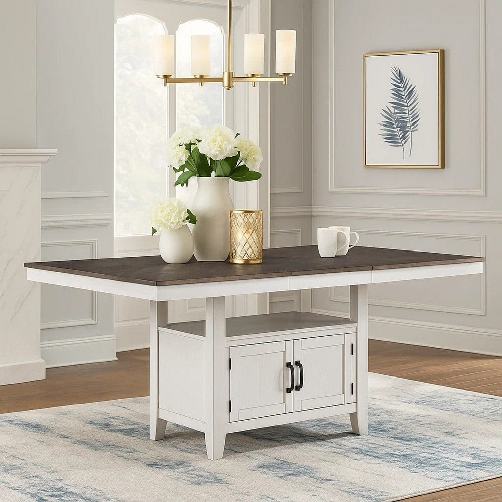 Jay 80-90" Counter Table w Extendable Leaf | 4 Cabinets | Cream White