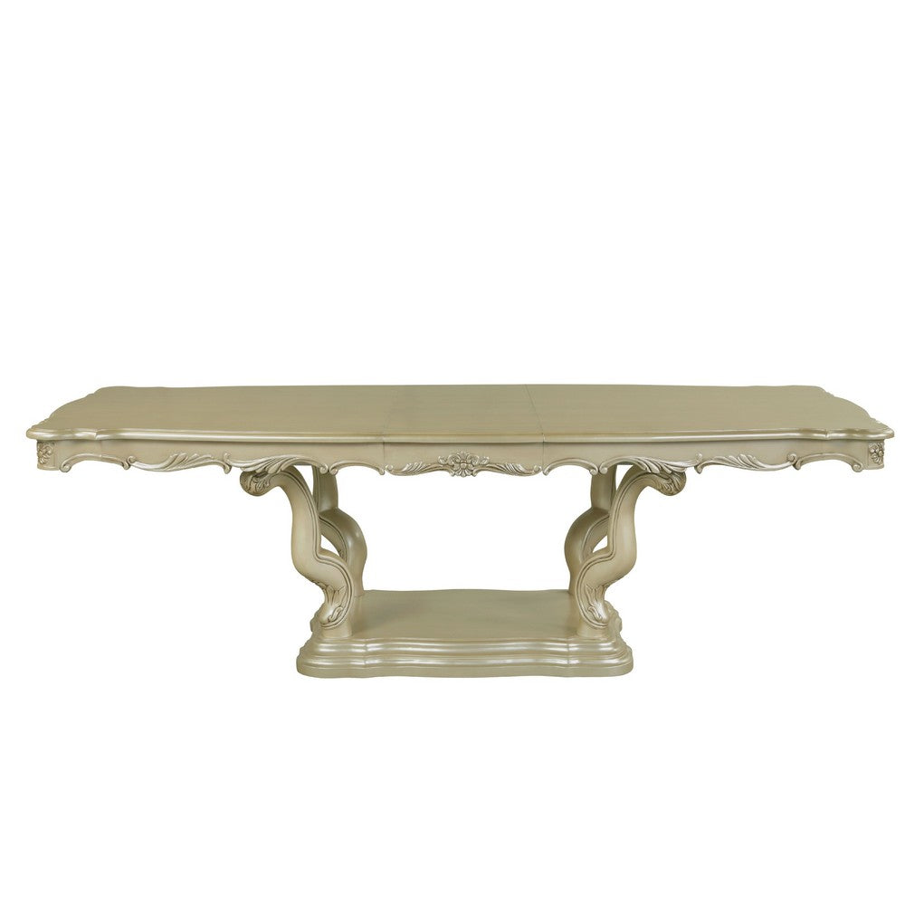 Kerra Dining Table | 84-102" Extension Top w Leaf | Champagne Silver