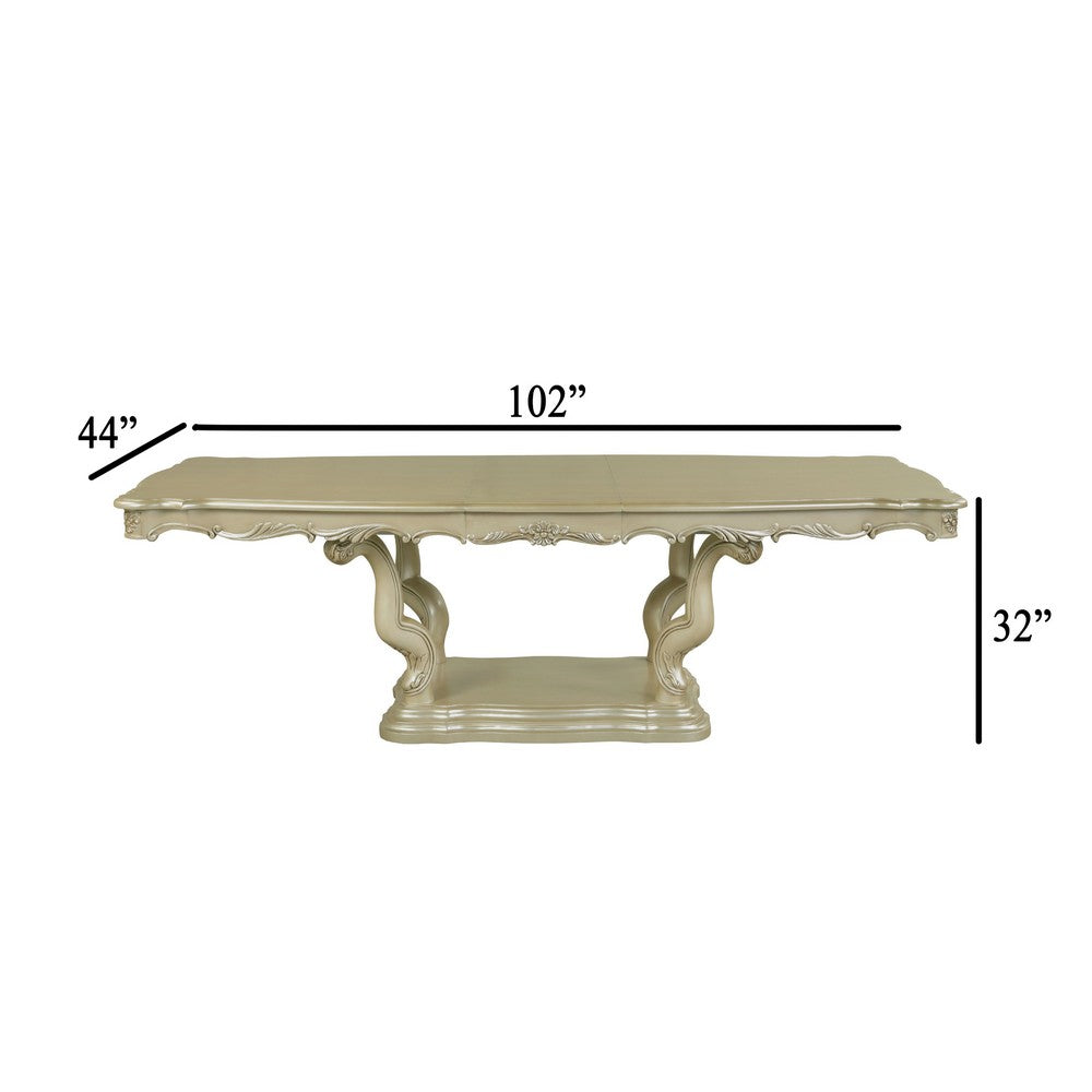 Kerra Dining Table | 84-102" Extension Top w Leaf | Champagne Silver