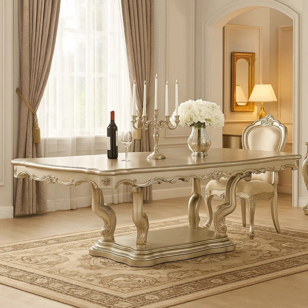 Kerra Dining Table | 84-102" Extension Top w Leaf | Champagne Silver