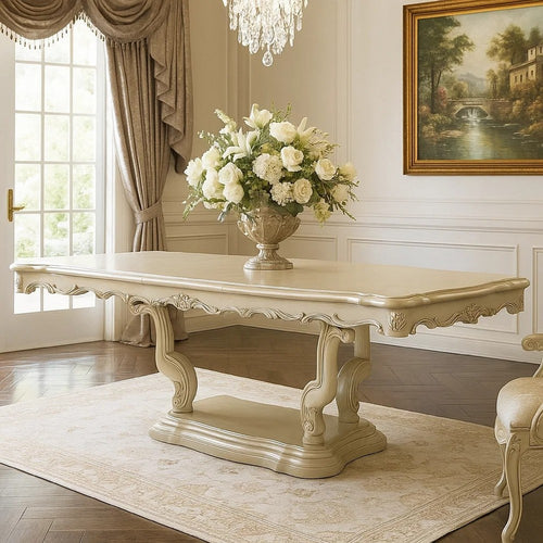 Kerra Dining Table | 84-102" Extension Top w Leaf | Champagne Silver