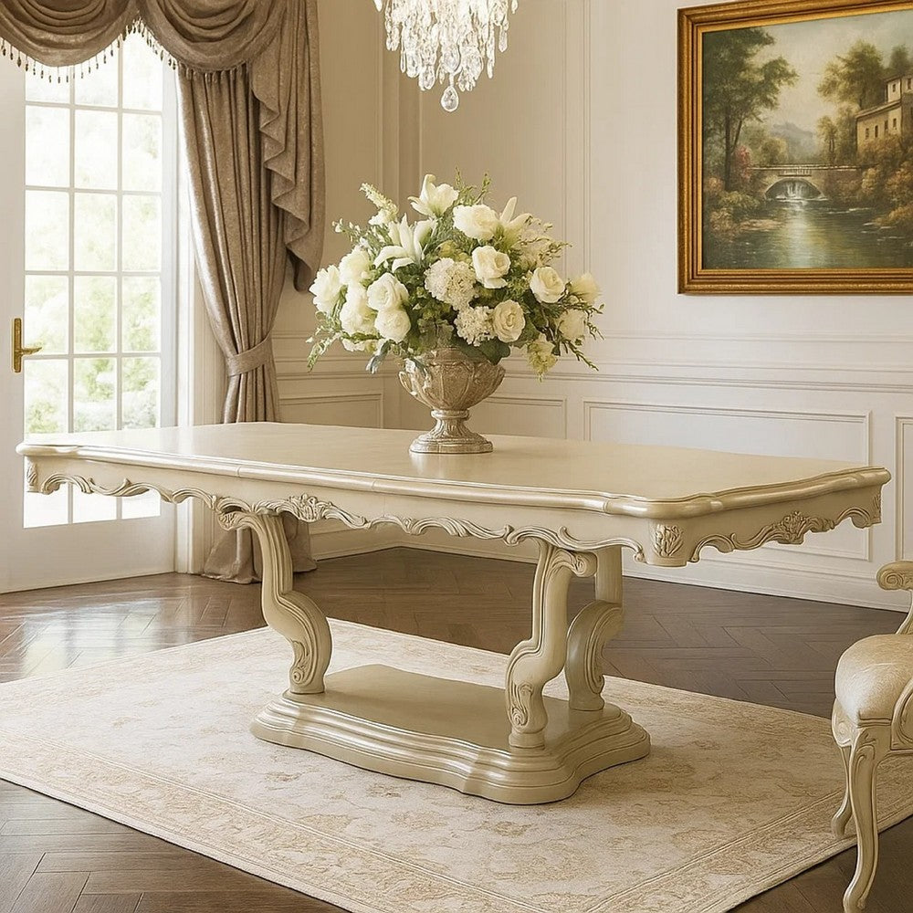 Kerra Dining Table | 84-102" Extension Top w Leaf | Champagne Silver