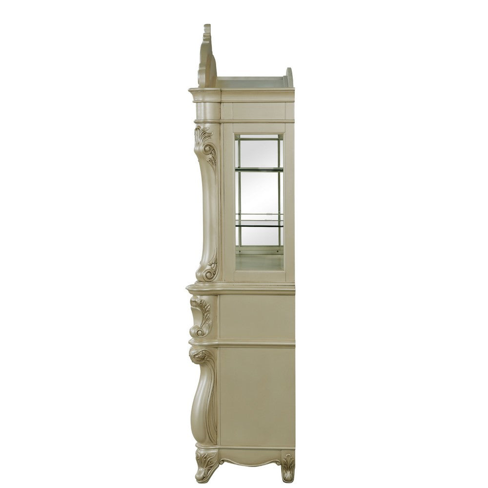Kerra 2pc China Hutch Buffet | 2 Drawers Glass Doors | Champagne Silver