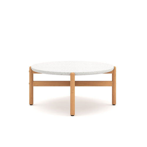 Scy Patio Coffee Table | 33" White Terrazzo Top | Natural Brown Base