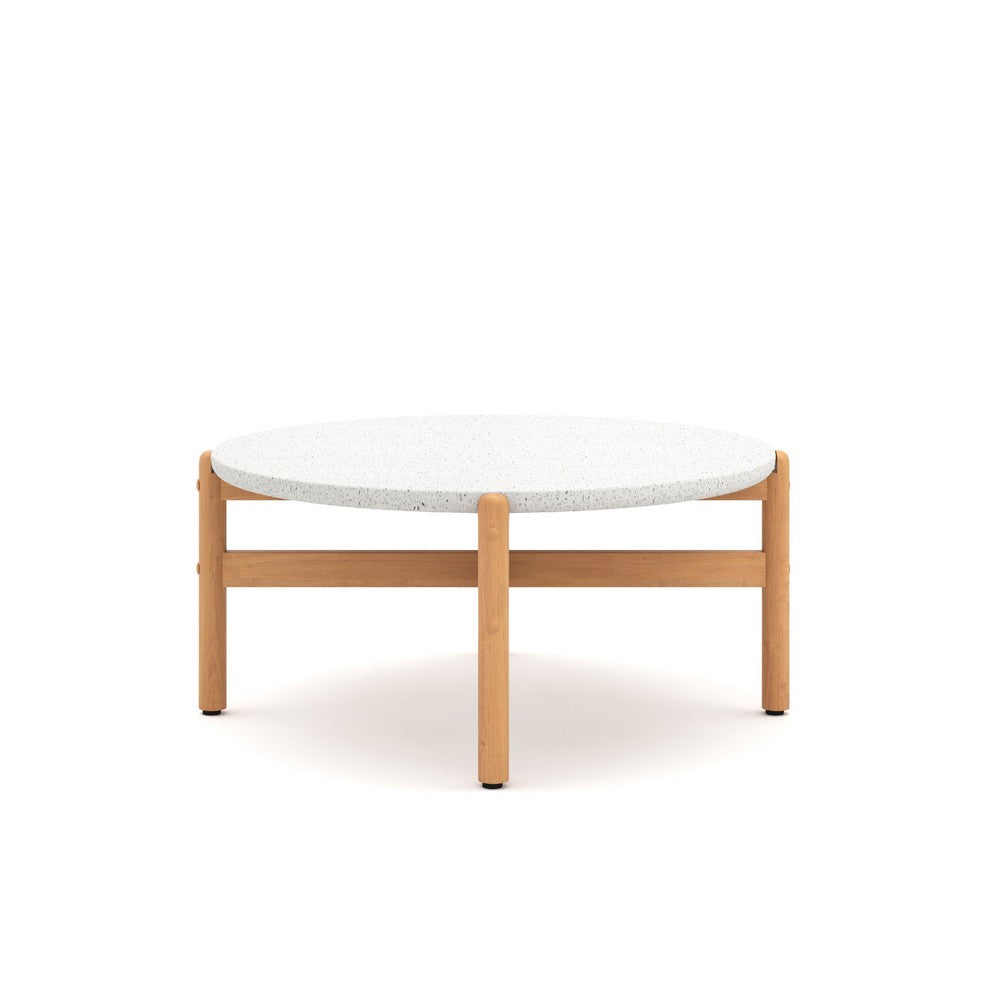 Scy Patio Coffee Table | 33" White Terrazzo Top | Natural Brown Base