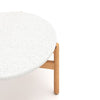 Scy Patio Coffee Table | 33" White Terrazzo Top | Natural Brown Base