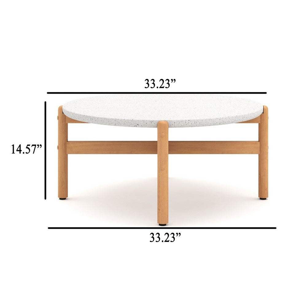 Scy Patio Coffee Table | 33" White Terrazzo Top | Natural Brown Base