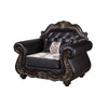 Liana Accent Chair | Ornate Carving, Luxurious Tufted Cherry Brown Faux Leather