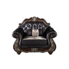 Liana Accent Chair | Ornate Carving, Luxurious Tufted Cherry Brown Faux Leather