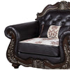 Liana Accent Chair | Ornate Carving, Luxurious Tufted Cherry Brown Faux Leather