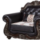 Liana Accent Chair | Ornate Carving, Luxurious Tufted Cherry Brown Faux Leather