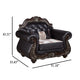 Liana Accent Chair | Ornate Carving, Luxurious Tufted Cherry Brown Faux Leather