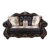 Liana Loveseat | Ornate Carving, Luxurious Tufted Cherry Brown Faux Leather