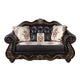 Liana Loveseat | Ornate Carving, Luxurious Tufted Cherry Brown Faux Leather