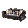 Liana Sofa | Ornate Carving, Luxurious Cherry Brown Faux Leather | 5 Pillows