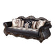 Liana Sofa | Ornate Carving, Luxurious Cherry Brown Faux Leather | 5 Pillows