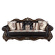 Liana Sofa | Ornate Carving, Luxurious Cherry Brown Faux Leather | 5 Pillows