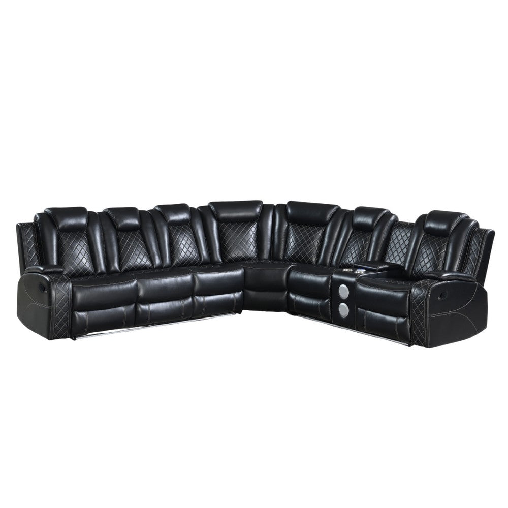 Ronie Black 3pc Sectional Dual Power Reclining Sofa | Cupholders | Speaker
