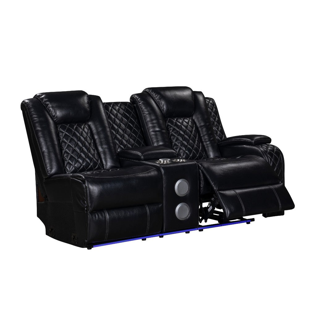 Ronie Black 3pc Sectional Dual Power Reclining Sofa | Cupholders | Speaker