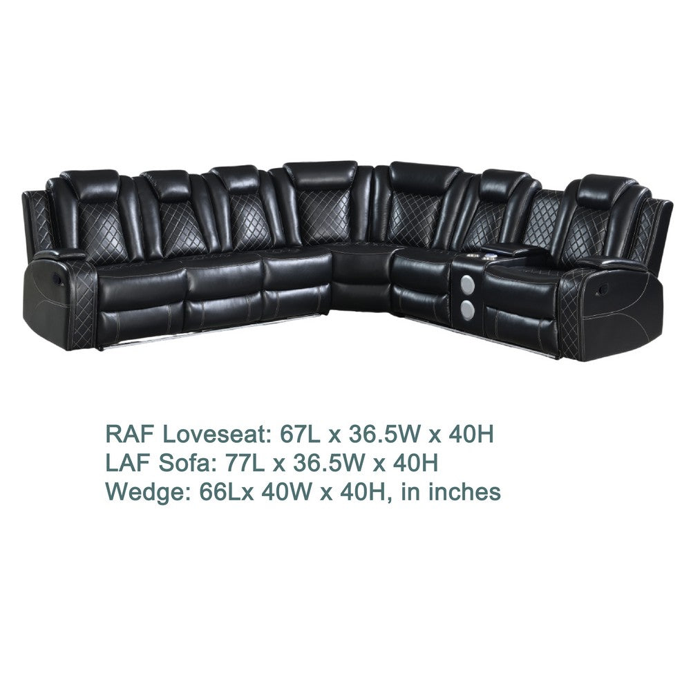 Ronie Black 3pc Sectional Dual Power Reclining Sofa | Cupholders | Speaker