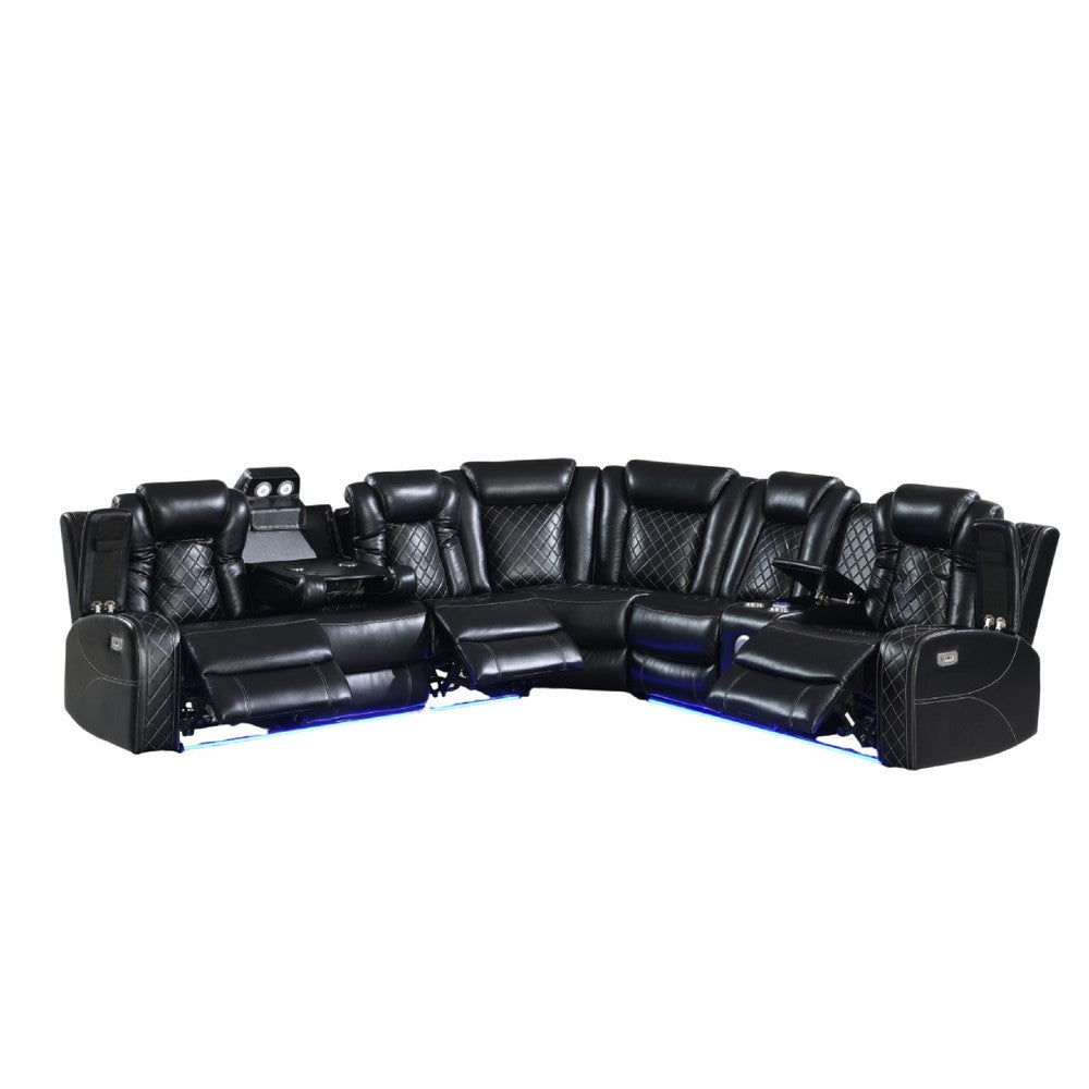 Ronie Black 3pc Sectional Power Reclining Sofa | Lights & Bluetooth Speaker