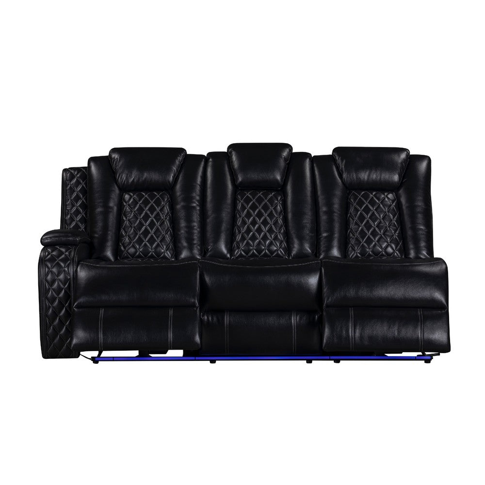Ronie Black 3pc Sectional Power Reclining Sofa | Lights & Bluetooth Speaker