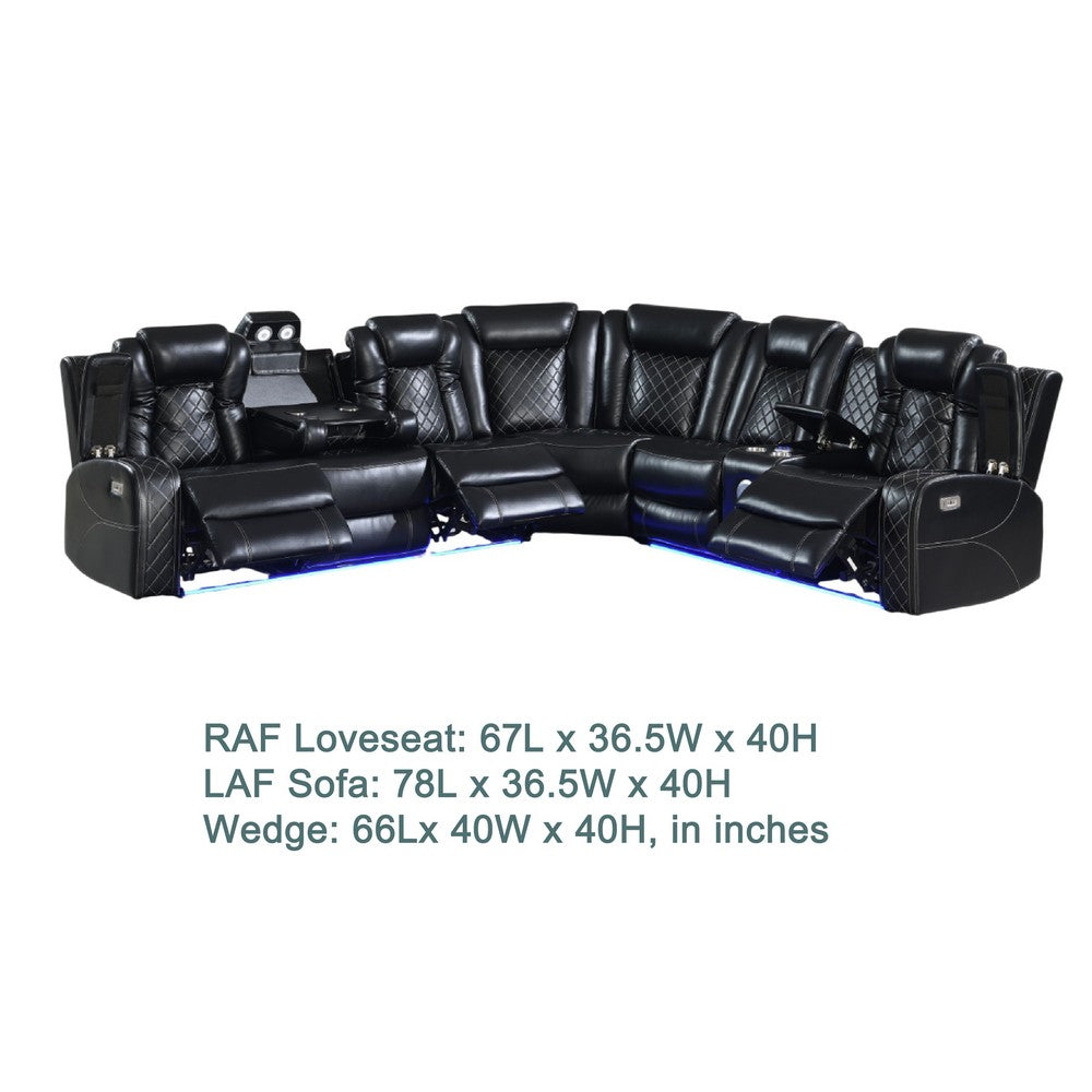 Ronie Black 3pc Sectional Power Reclining Sofa | Lights & Bluetooth Speaker