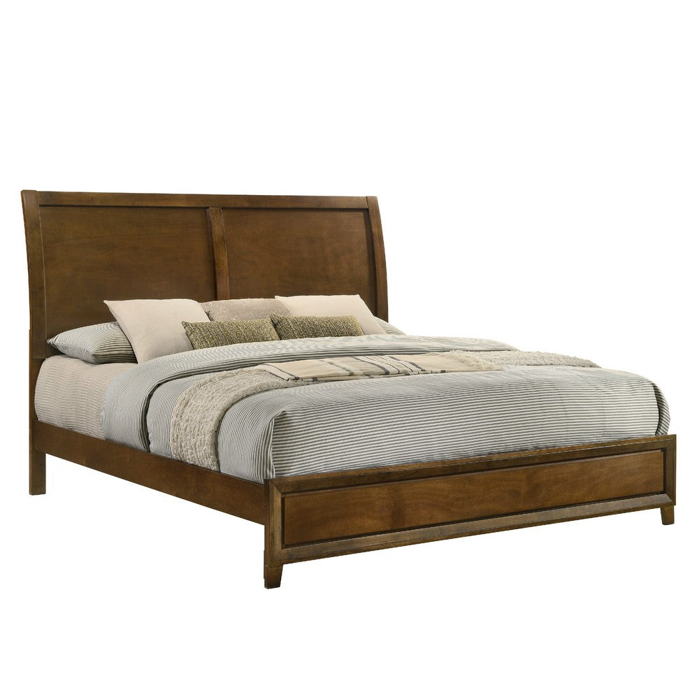 Lary King Bed w Sleigh-Style Headboard & Slat Kit | Walnut Brown