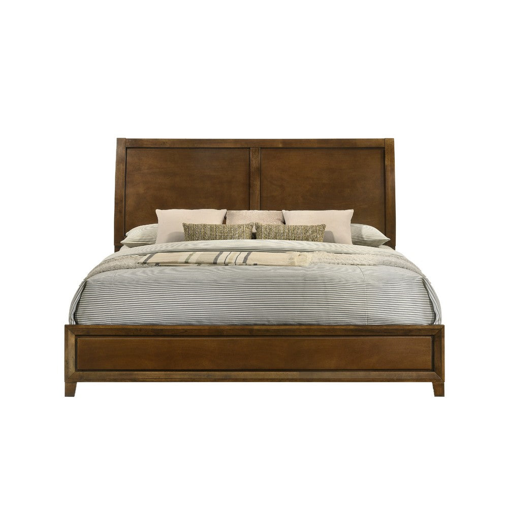 Lary King Bed w Sleigh-Style Headboard & Slat Kit | Walnut Brown
