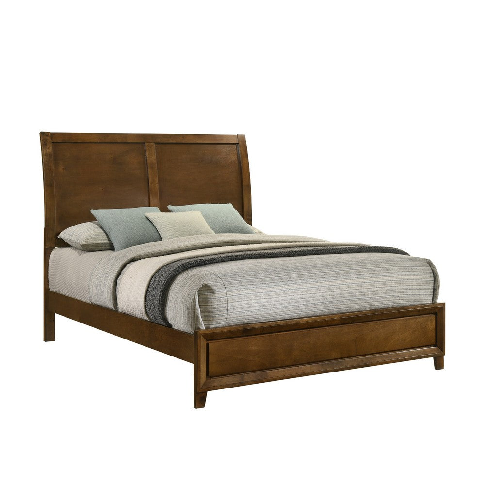 Lary Queen Bed w Sleigh-Style Headboard & Slat Kit | Walnut Brown