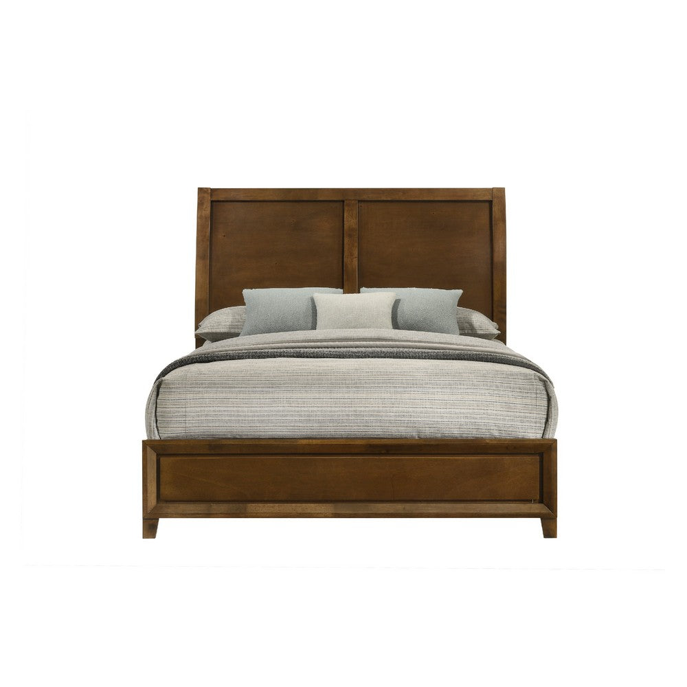 Lary Queen Bed w Sleigh-Style Headboard & Slat Kit | Walnut Brown