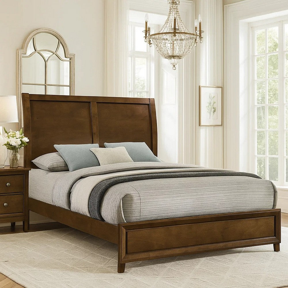Lary Queen Bed w Sleigh-Style Headboard & Slat Kit | Walnut Brown