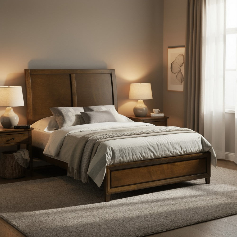 Lary Full Bed w Sleigh-Style Headboard & Slat Kit | Walnut Brown