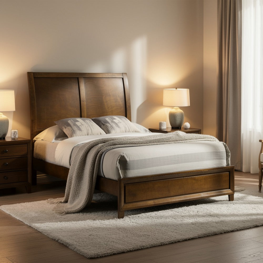 Lary Full Bed w Sleigh-Style Headboard & Slat Kit | Walnut Brown