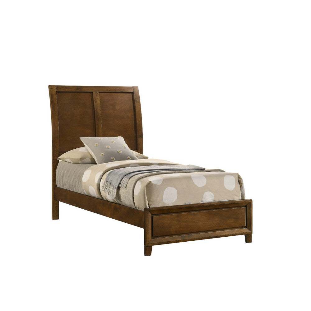 Lary Twin Bed w Sleigh-Style Headboard & Slat Kit | Walnut Brown