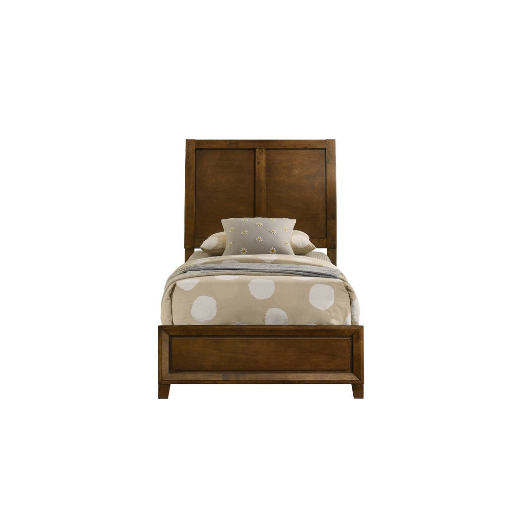 Lary Twin Bed w Sleigh-Style Headboard & Slat Kit | Walnut Brown