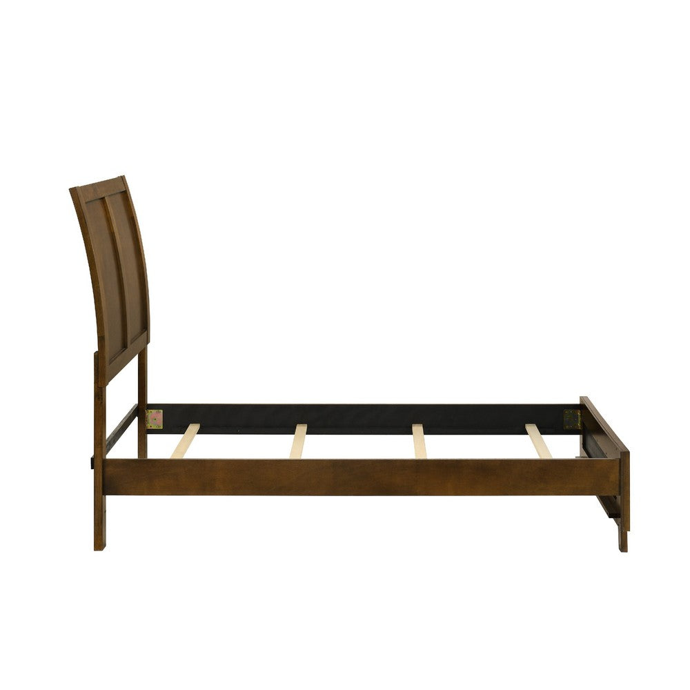 Lary Twin Bed w Sleigh-Style Headboard & Slat Kit | Walnut Brown