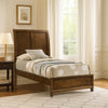Lary Twin Bed w Sleigh-Style Headboard & Slat Kit | Walnut Brown