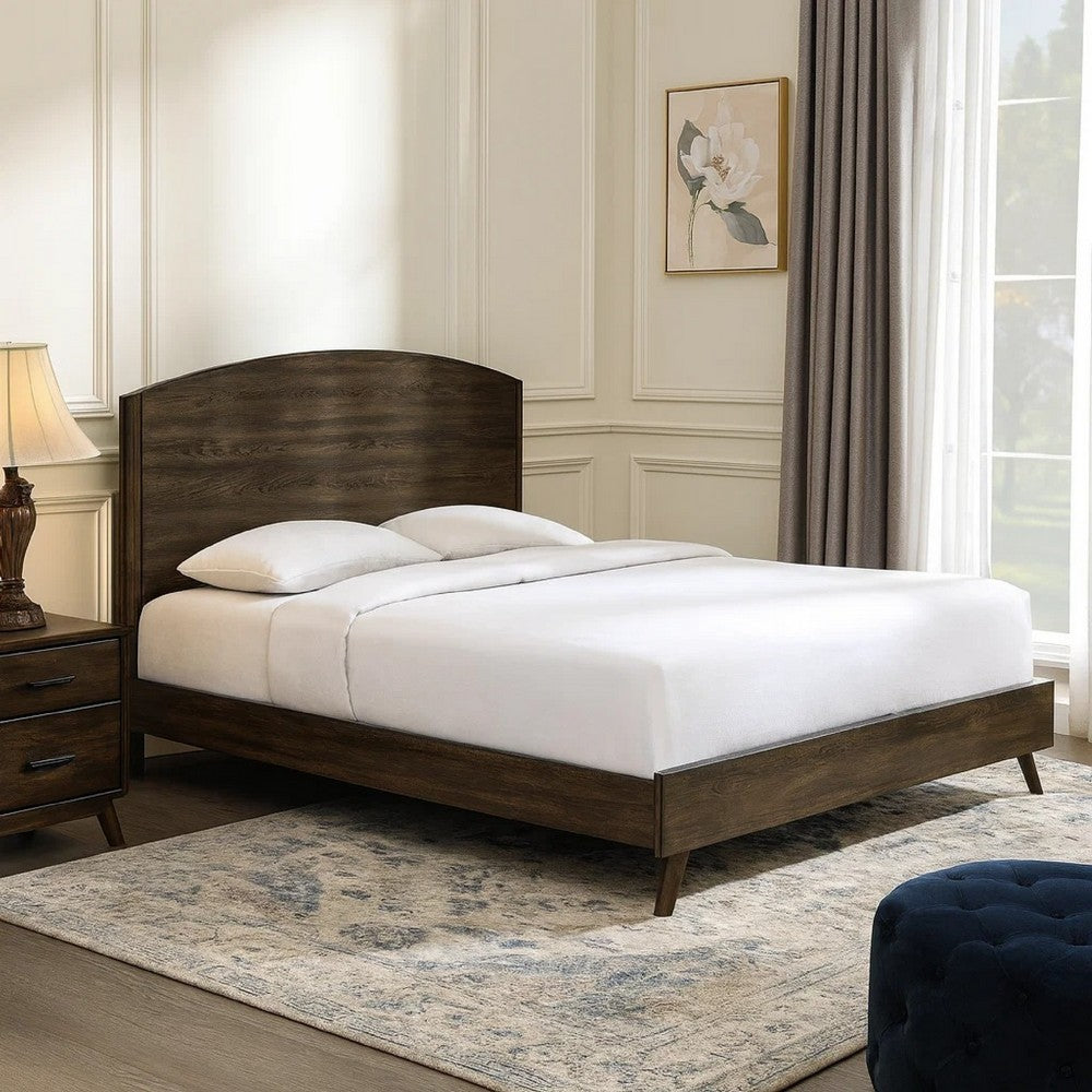 Roxy Queen Bed w Mid-Century Modern Design | Walnut Brown Okume