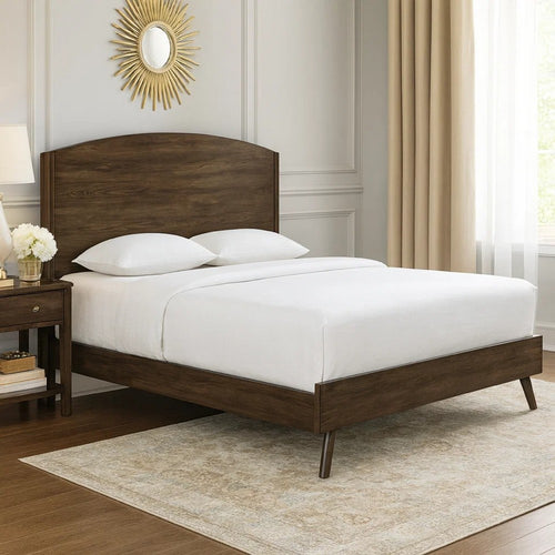 Roxy Queen Bed w Mid-Century Modern Design | Walnut Brown Okume