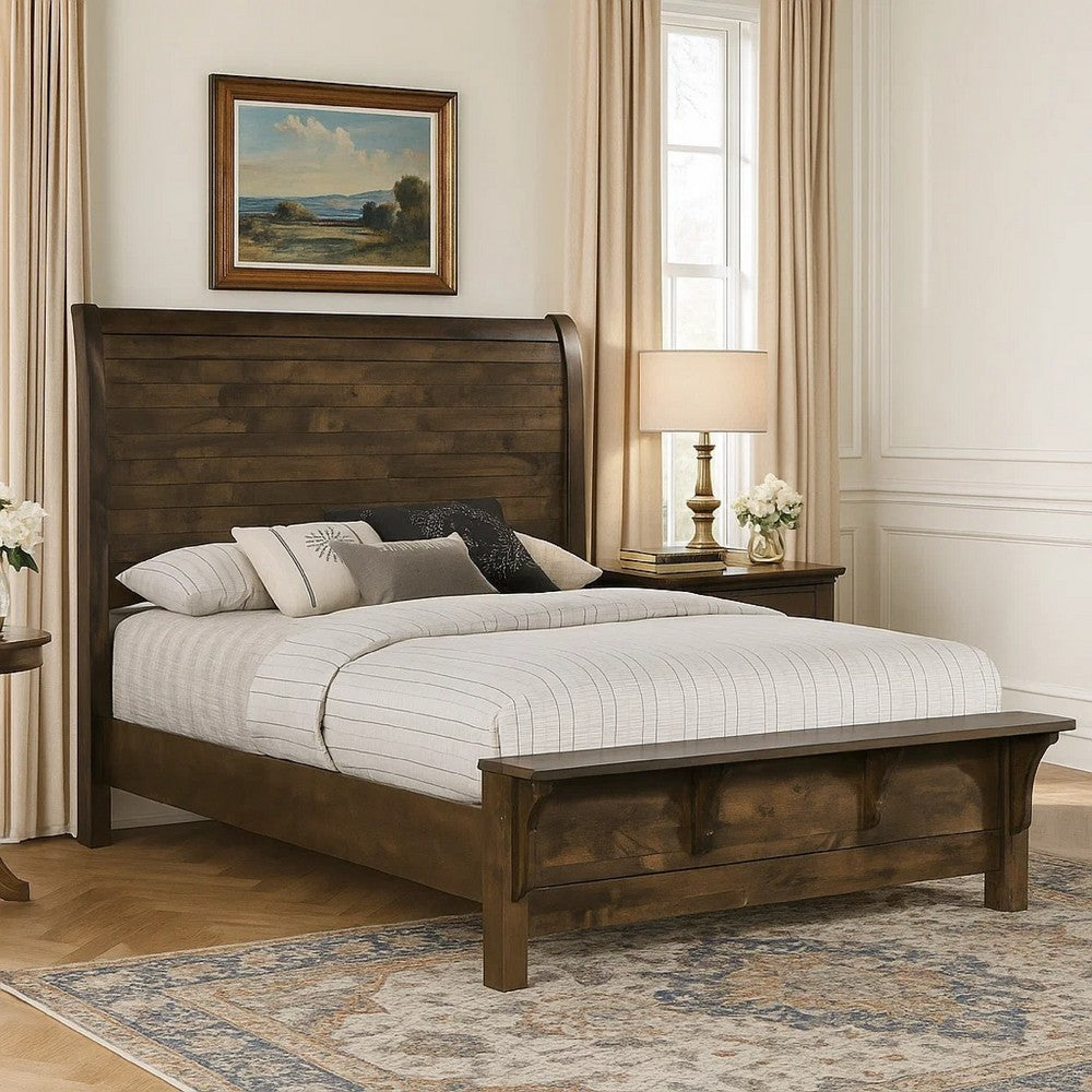 Blie King Bed w Built-In Footboard Bench | Rustic Brown Solid Wood