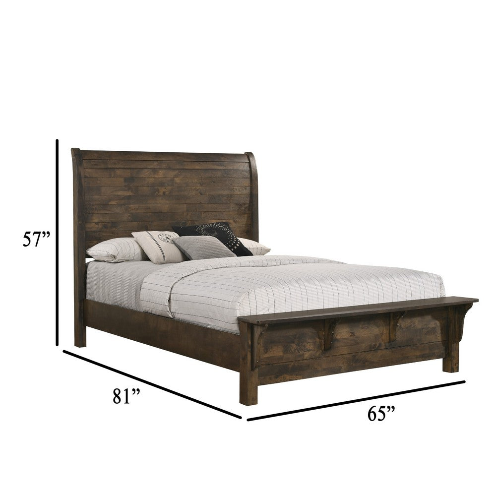 Blie Queen Bed w Built-In Footboard Bench | Rustic Brown Solid Wood