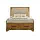Tey King Bed w Storage | LED Headboard | Honey Brown | Cream Upholstery
