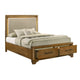 Tey King Bed w Storage | LED Headboard | Honey Brown | Cream Upholstery