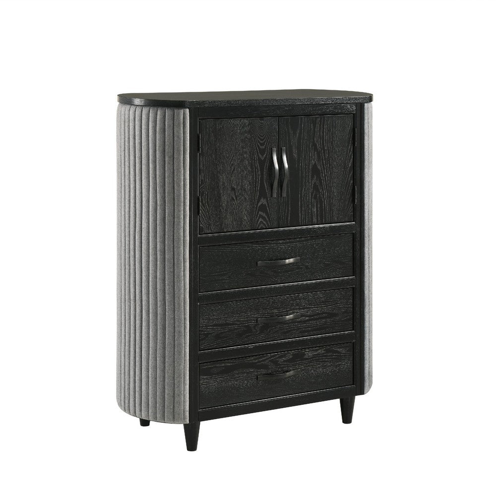 Sevy Tall Dresser Chest | 3 Drawers | Gray Ribbed Edges | Onyx Black